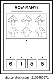 How many Mushroom, game for children. Vector illustration, printable worksheet