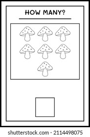 How many Mushroom, game for children. Vector illustration, printable worksheet