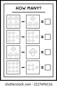 How many Mushroom, game for children. Vector illustration, printable worksheet