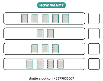 Wie viele Notebooks gibt es? Design des Unterrichtsblattes für Kinder. Zählspiel für Kinder.