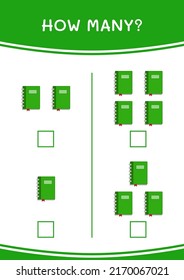 How many of Notebook, game for children. Vector illustration, printable worksheet