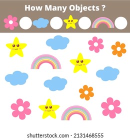 How many objects, count objects. Educational mathematical children game for children