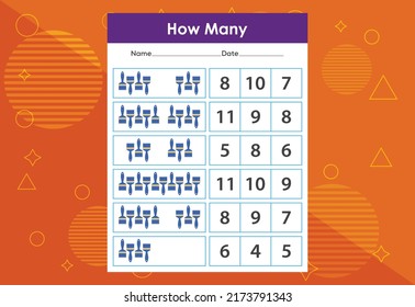 How many objects task. Educational children's game worksheet vector illustration