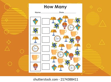 How many objects task. Educational children's game worksheet