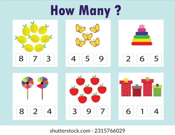 How many objects task. Learning mathematics, numbers, addition practice ,Counting educational children game