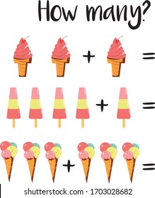 How many objects.Preschool Counting Activities. Printable worksheet. Educational game for children, toddlers and kids preschool age. Mathematics task. Learning mathematics, numbers.Tasks for addition