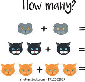 How many objects.Preschool Counting Activities. Printable worksheet. Educational game for children, toddlers and kids pre school age. Mathematics task. Learning mathematics, numbers.Tasks for addition