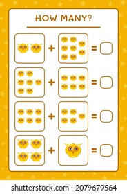 How many Owl, game for children. Vector illustration, printable worksheet