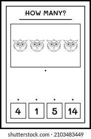 How many Owl, game for children. Vector illustration, printable worksheet