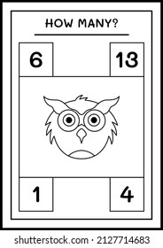 How many Owl, game for children. Vector illustration, printable worksheet