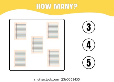 How many paper are there? Educational math game for kids. Printable worksheet design for preschool, kindergarten or elementary kids.