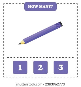 How many pencil are there? Educational worksheet design for children. Counting game for kids.