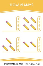 How many of Pencil, game for children. Vector illustration, printable worksheet