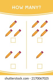 How many of Pencil, game for children. Vector illustration, printable worksheet