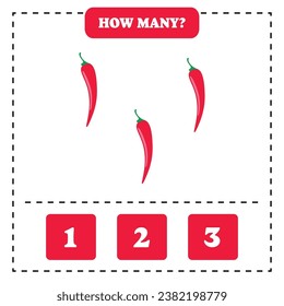 How many pepper are there? Educational worksheet design for children. Counting game for kids.