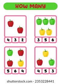 ¿Cuántos pimientos? juego educativo. verduras. hoja de cálculo