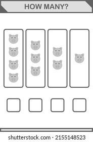 How Many Pig face. Worksheet for kids