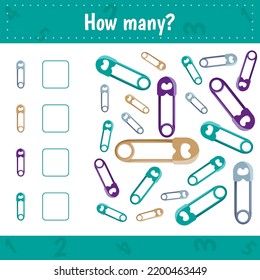 ¿Cuántos pines hay? Cuenta el número y escribe. Hoja de cálculo matemática para niños.