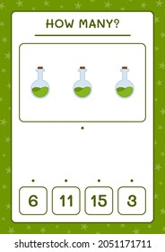 How many Potion Bottle, game for children. Vector illustration, printable worksheet