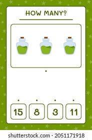 How many Potion Bottle, game for children. Vector illustration, printable worksheet