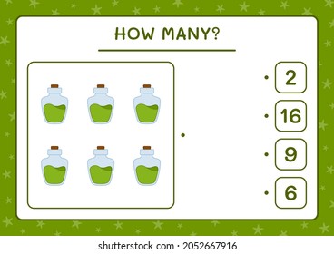 How many Potion Bottle, game for children. Vector illustration, printable worksheet