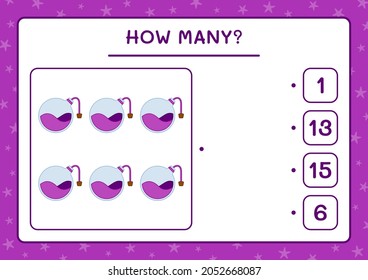 How many Potion Bottle, game for children. Vector illustration, printable worksheet