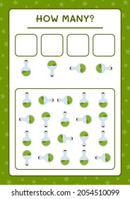 ¿Cuántas botellas potion, juegos para niños? Ilustración del vector, hoja de cálculo imprimible