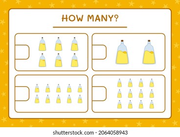 How many Potion Bottle, game for children. Vector illustration, printable worksheet