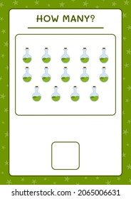 How many Potion Bottle, game for children. Vector illustration, printable worksheet