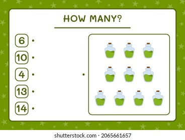 How many Potion Bottle, game for children. Vector illustration, printable worksheet