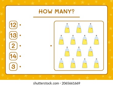 How many Potion Bottle, game for children. Vector illustration, printable worksheet