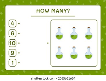 How many Potion Bottle, game for children. Vector illustration, printable worksheet