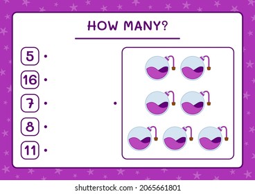 How many Potion Bottle, game for children. Vector illustration, printable worksheet