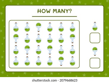 How many Potion Bottle, game for children. Vector illustration, printable worksheet