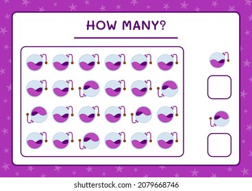 How many Potion Bottle, game for children. Vector illustration, printable worksheet