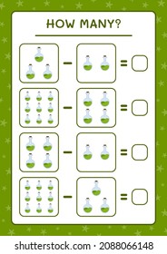 How many Potion Bottle, game for children. Vector illustration, printable worksheet