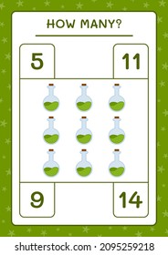 How many Potion Bottle, game for children. Vector illustration, printable worksheet
