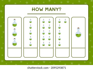 How many Potion Bottle, game for children. Vector illustration, printable worksheet