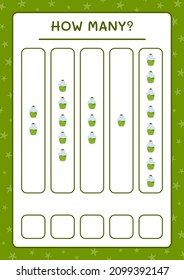 ¿Cuántas botellas potion, juegos para niños? Ilustración del vector, hoja de cálculo imprimible