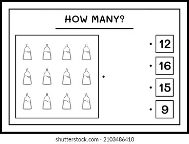 How many Potion Bottle, game for children. Vector illustration, printable worksheet