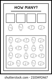 How many Potion Bottle, game for children. Vector illustration, printable worksheet