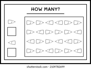 How many Potion Bottle, game for children. Vector illustration, printable worksheet