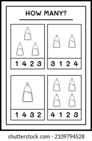 How many Potion Bottle, game for children. Vector illustration, printable worksheet