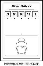How many Potion Bottle, game for children. Vector illustration, printable worksheet