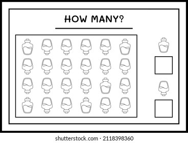 How many Potion Bottle, game for children. Vector illustration, printable worksheet
