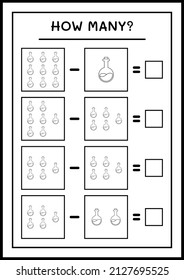 How many Potion Bottle, game for children. Vector illustration, printable worksheet