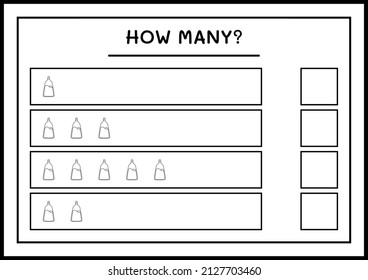 How many Potion Bottle, game for children. Vector illustration, printable worksheet