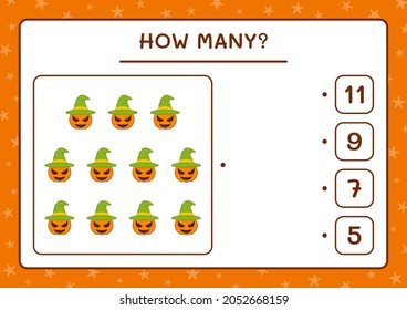 How many Pumpkin, game for children. Vector illustration, printable worksheet