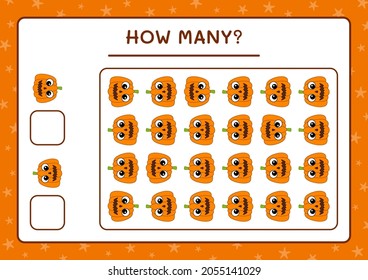 How many Pumpkin, game for children. Vector illustration, printable worksheet