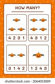 How many Pumpkin, game for children. Vector illustration, printable worksheet
